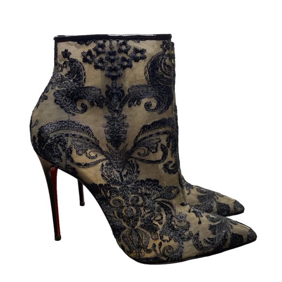 Christian Louboutin Shoes - Christian Louboutin GipseyBootie 100 Black Lace Mesh Point Toe Heel Booties 38.5